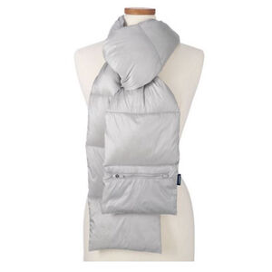 Lands End down puffer scarf silver gray zipper pocket new NWT